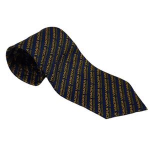 VI AGRA blue and‎ yellow logo print spellout novelty tie